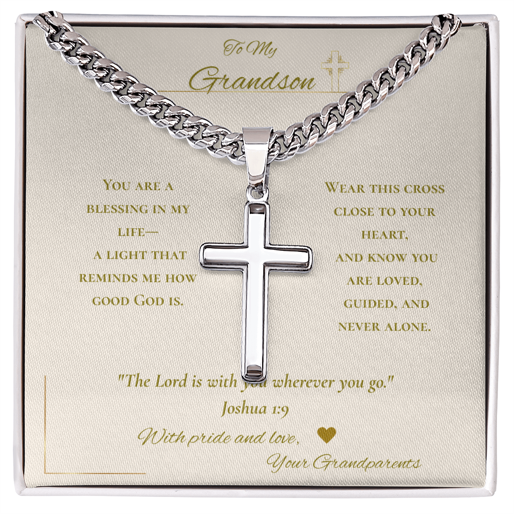 To My Grandson – Stainless Steel Cross Necklace with Faith Message