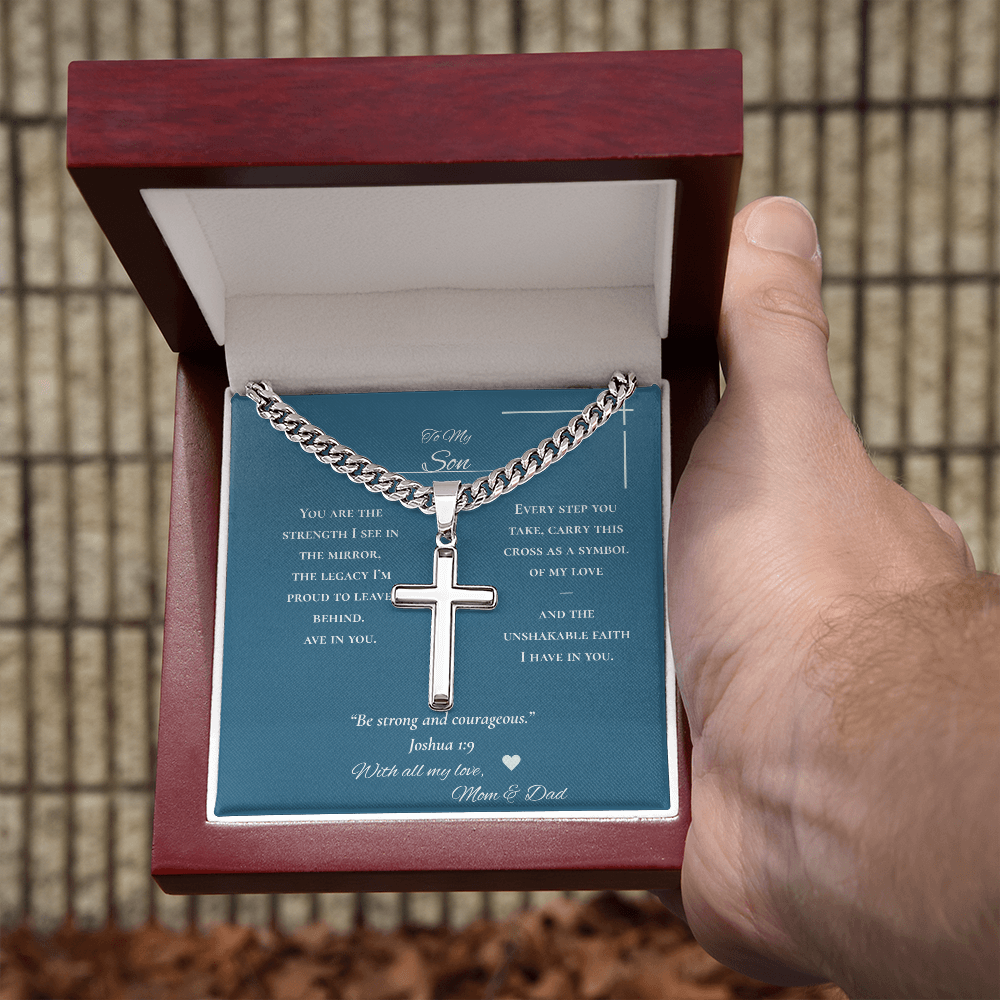 To My Son - Engraved Cross Necklace with Inspirational Message & Scripture | Christian Gift for Boys & Young Men