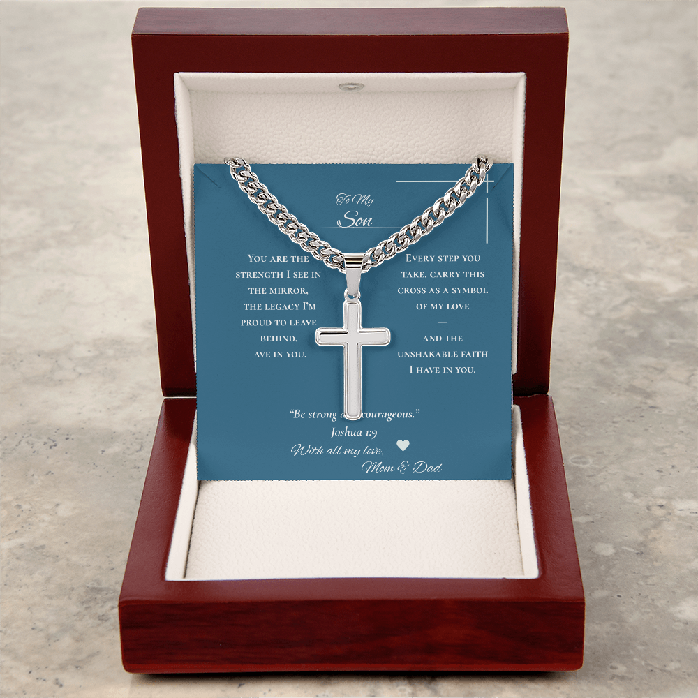 To My Son - Engraved Cross Necklace with Inspirational Message & Scripture | Christian Gift for Boys & Young Men