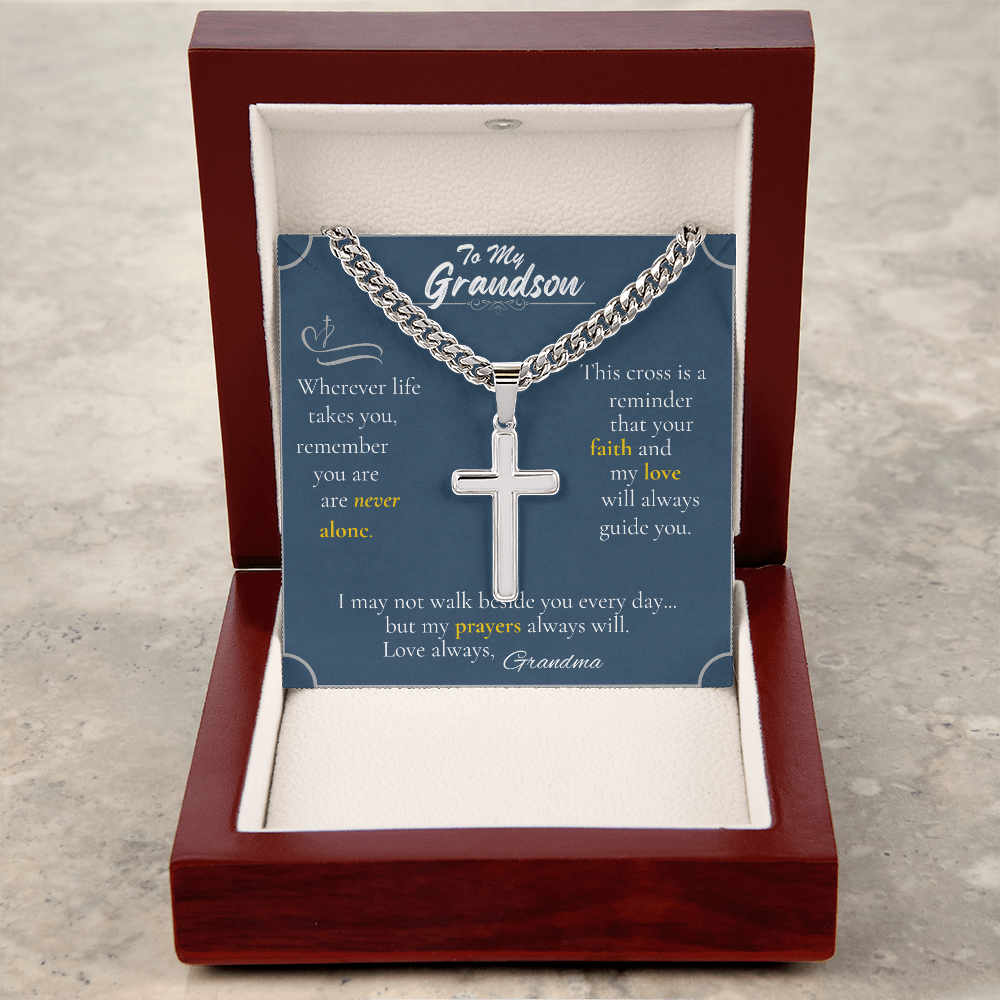 To My Grandson – Christian Cross Necklace with Message from Grandma | Personalized Back Option