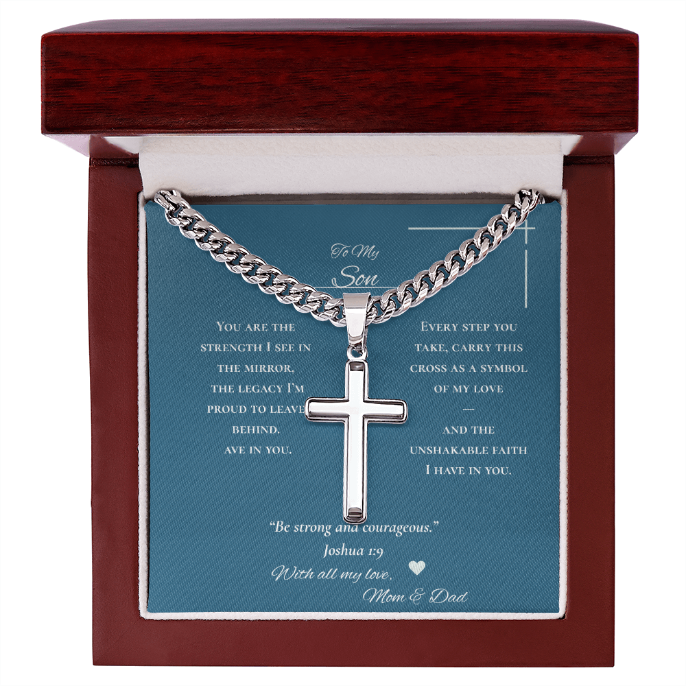 To My Son - Engraved Cross Necklace with Inspirational Message & Scripture | Christian Gift for Boys & Young Men