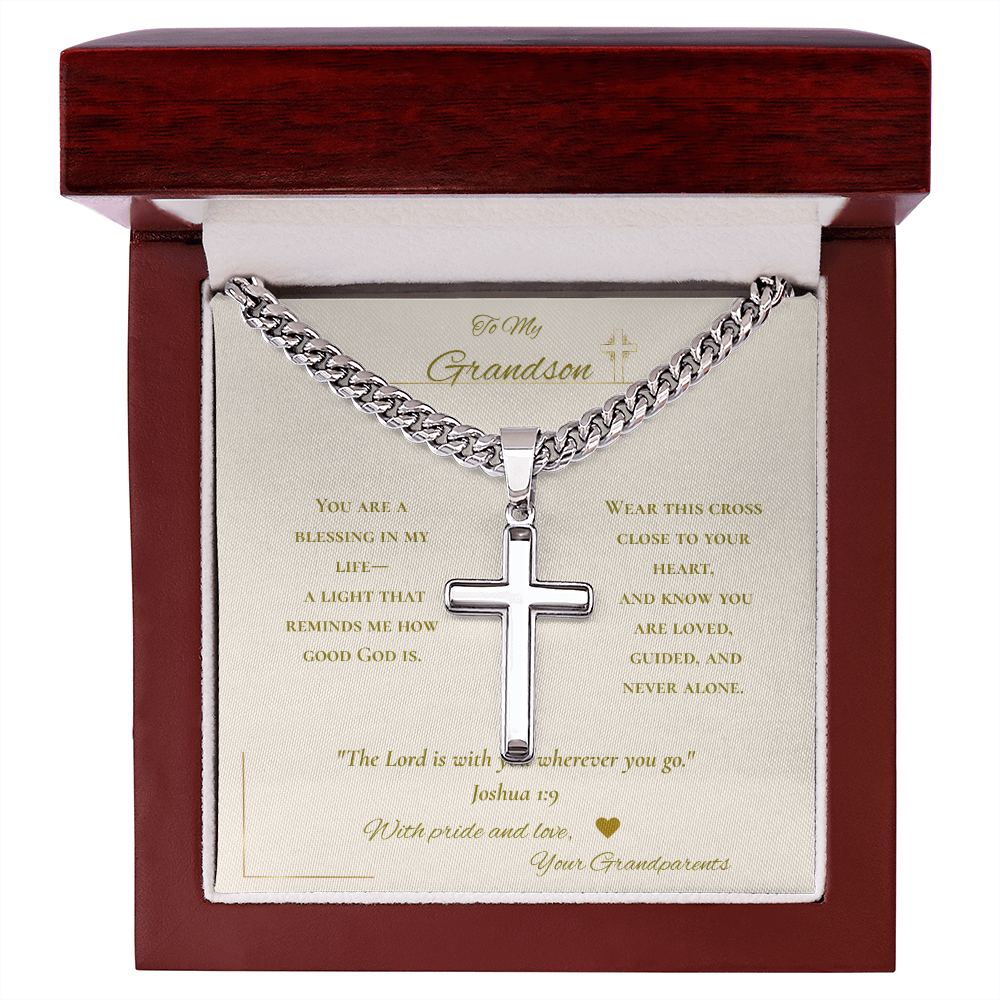 To My Grandson – Stainless Steel Cross Necklace with Faith Message
