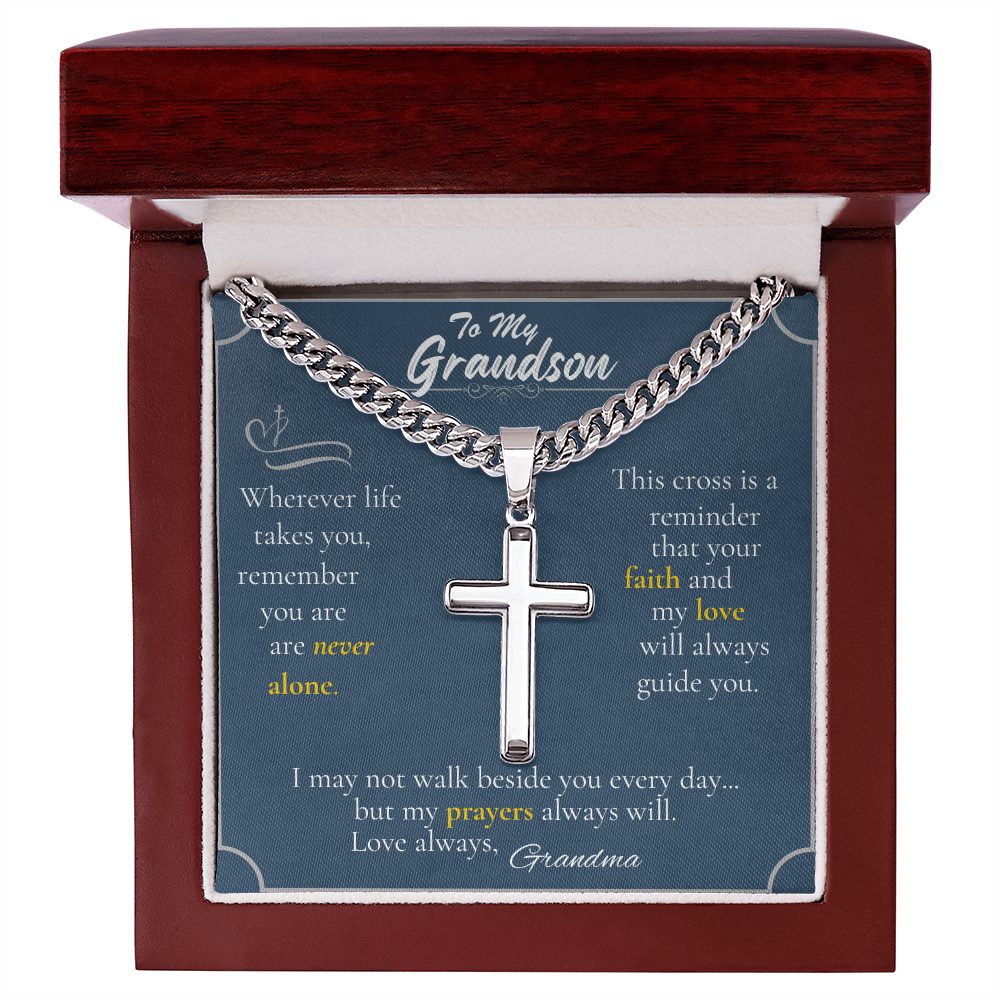To My Grandson – Christian Cross Necklace with Message from Grandma | Personalized Back Option
