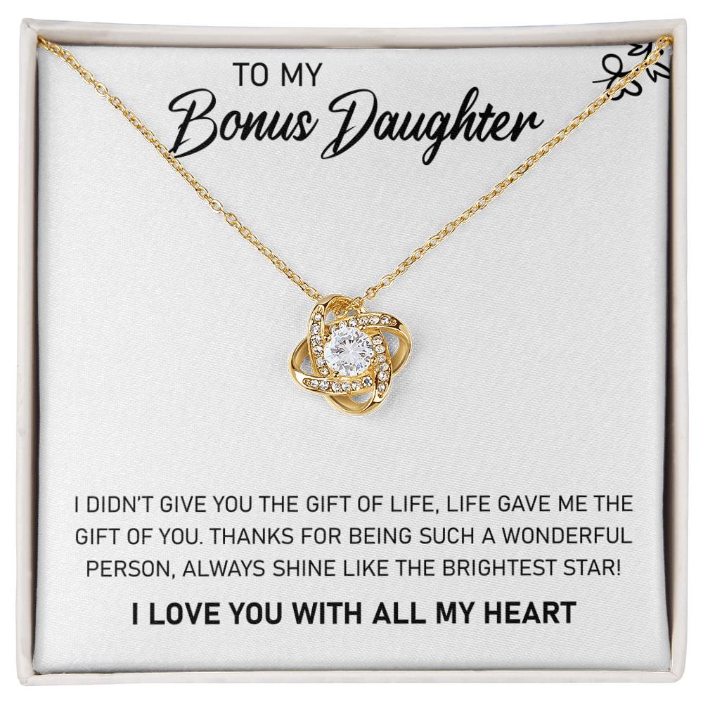 💫 To My Bonus Daughter – Love Knot Necklace | “Shine Like the Brightest Star” Message Card Gift