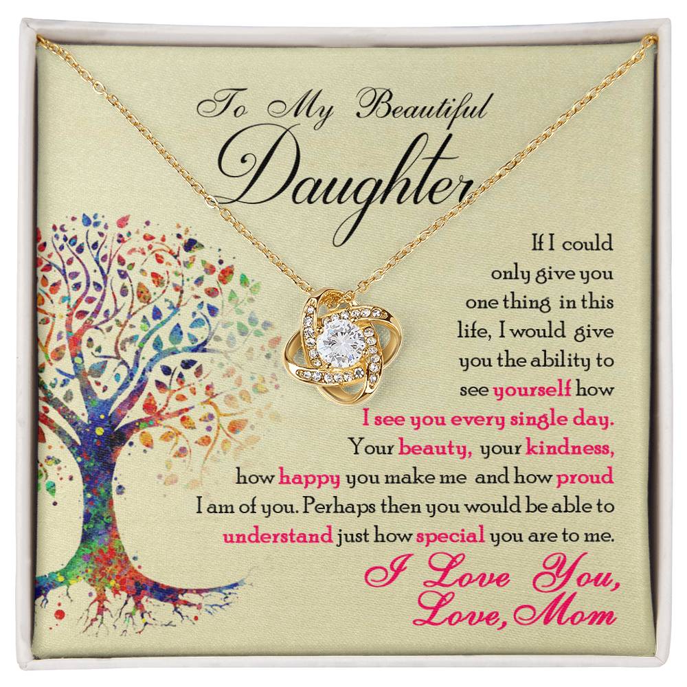 🌳 To My Beautiful Daughter – Love Knot Necklace | “You Are Special to Me” Tree of Life Message from Mom