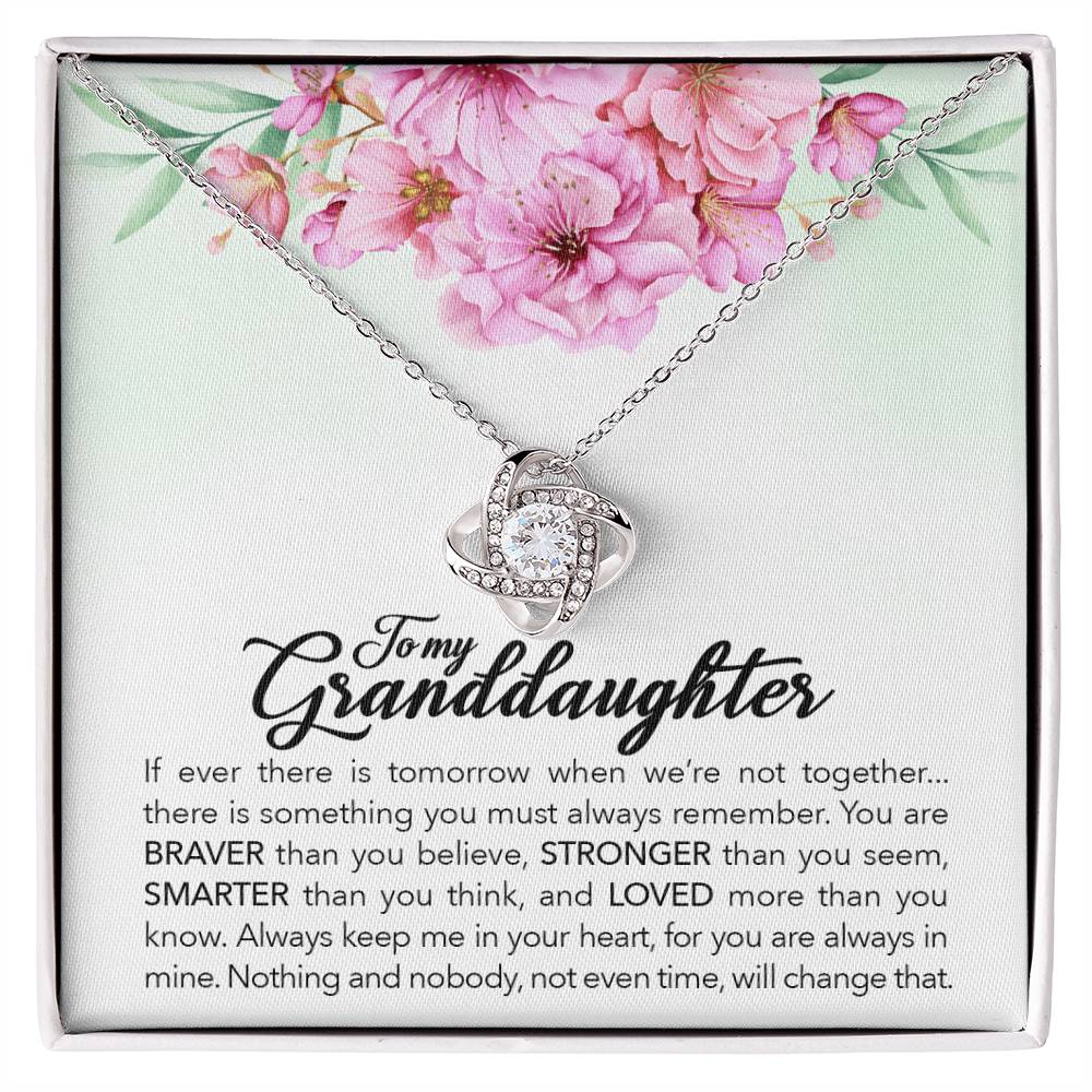 🌸 To My Granddaughter – Love Knot Necklace | “Always Keep Me in Your Heart” Keepsake Gift