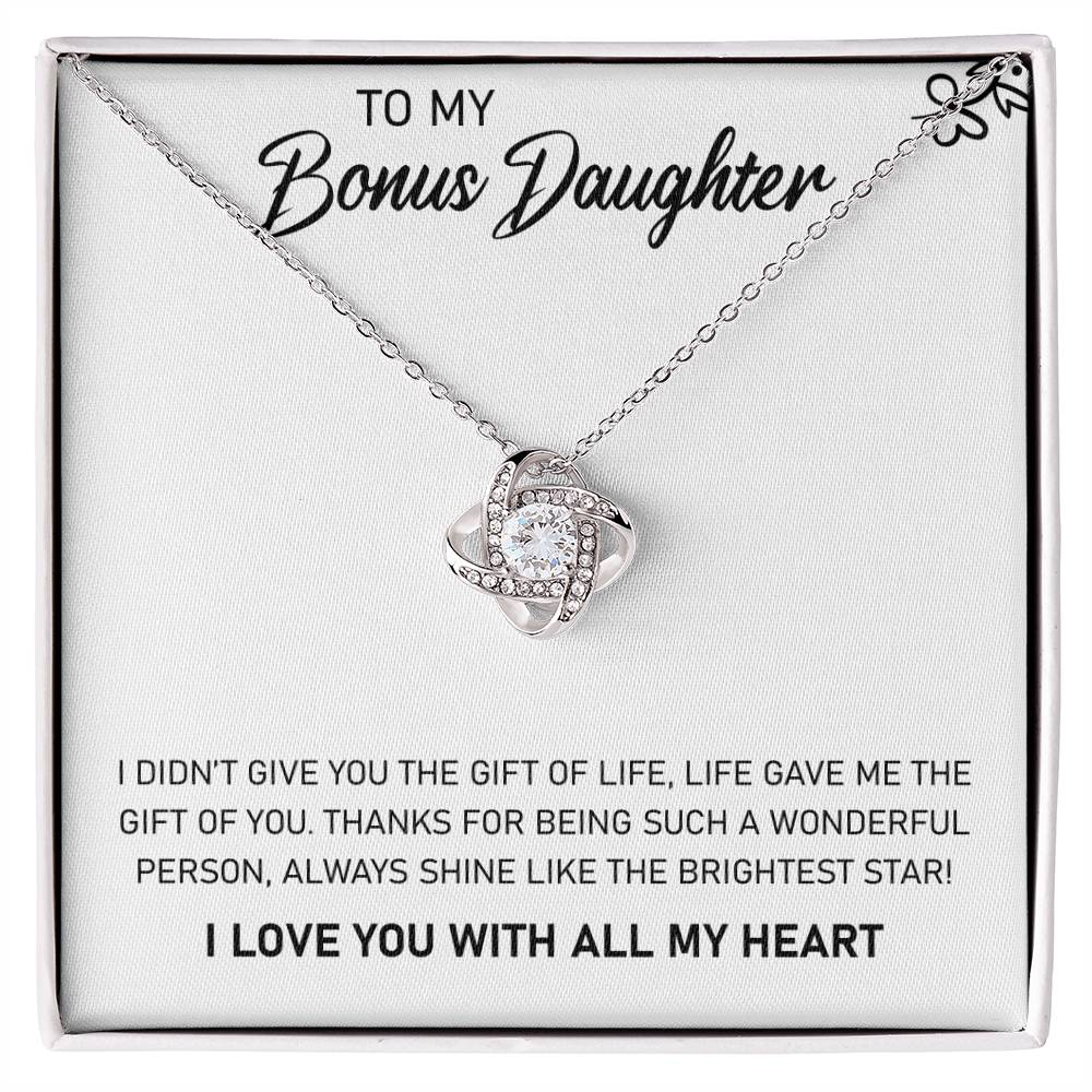 💫 To My Bonus Daughter – Love Knot Necklace | “Shine Like the Brightest Star” Message Card Gift