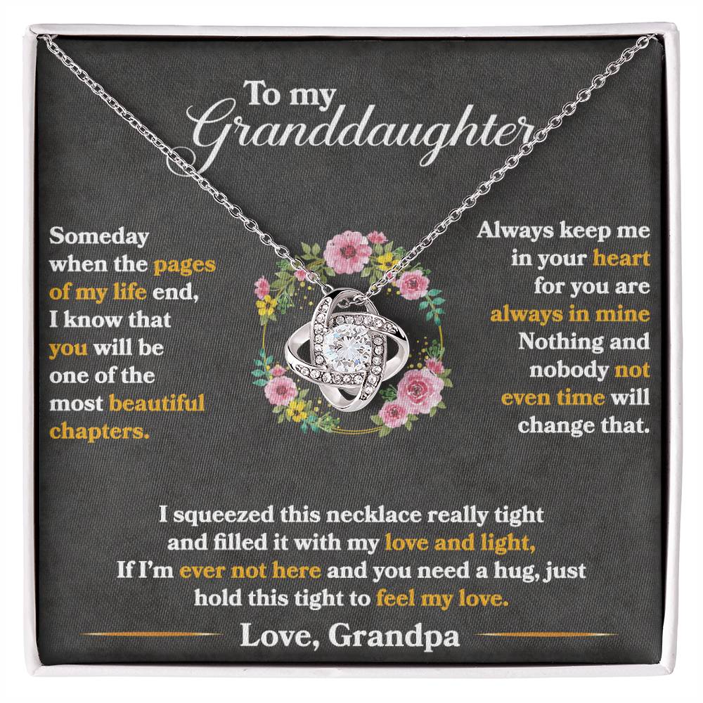 💗 To My Granddaughter – Love Knot Necklace | “Hold This Tight to Feel My Love” Keepsake from Grandpa