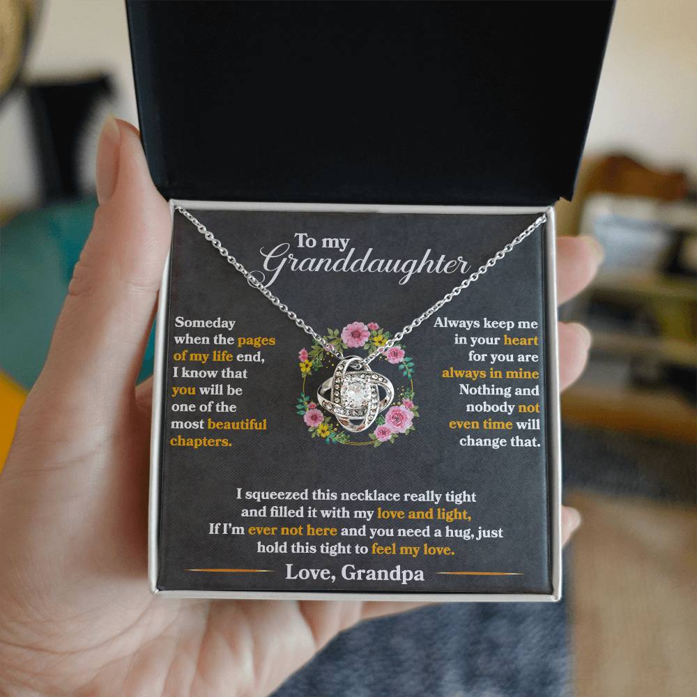 💗 To My Granddaughter – Love Knot Necklace | “Hold This Tight to Feel My Love” Keepsake from Grandpa