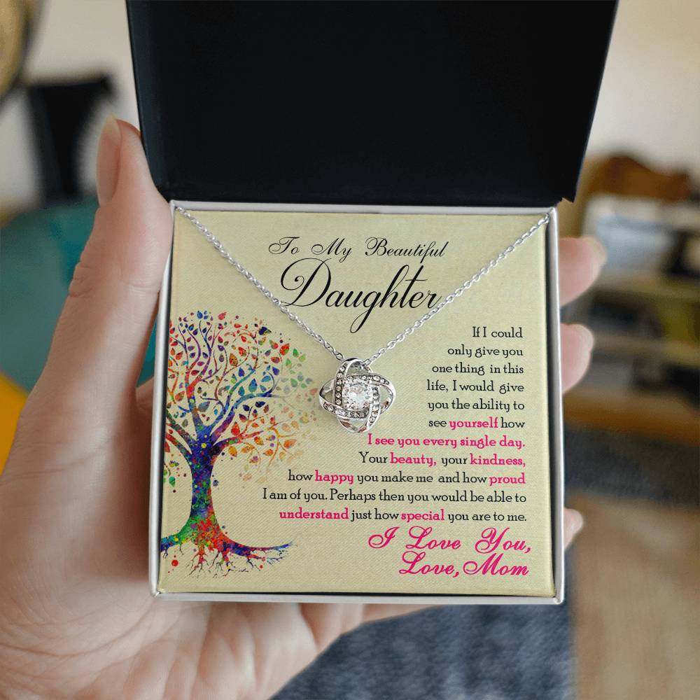 🌳 To My Beautiful Daughter – Love Knot Necklace | “You Are Special to Me” Tree of Life Message from Mom