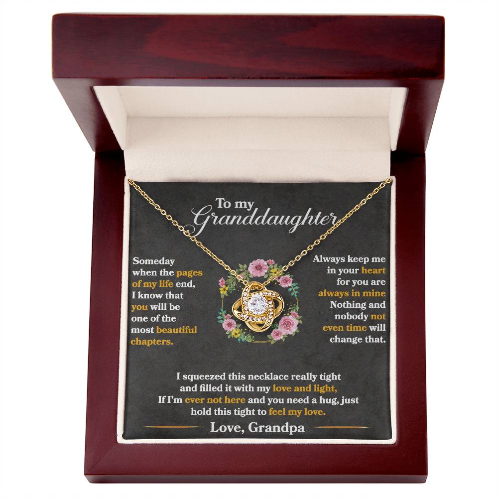 💗 To My Granddaughter – Love Knot Necklace | “Hold This Tight to Feel My Love” Keepsake from Grandpa