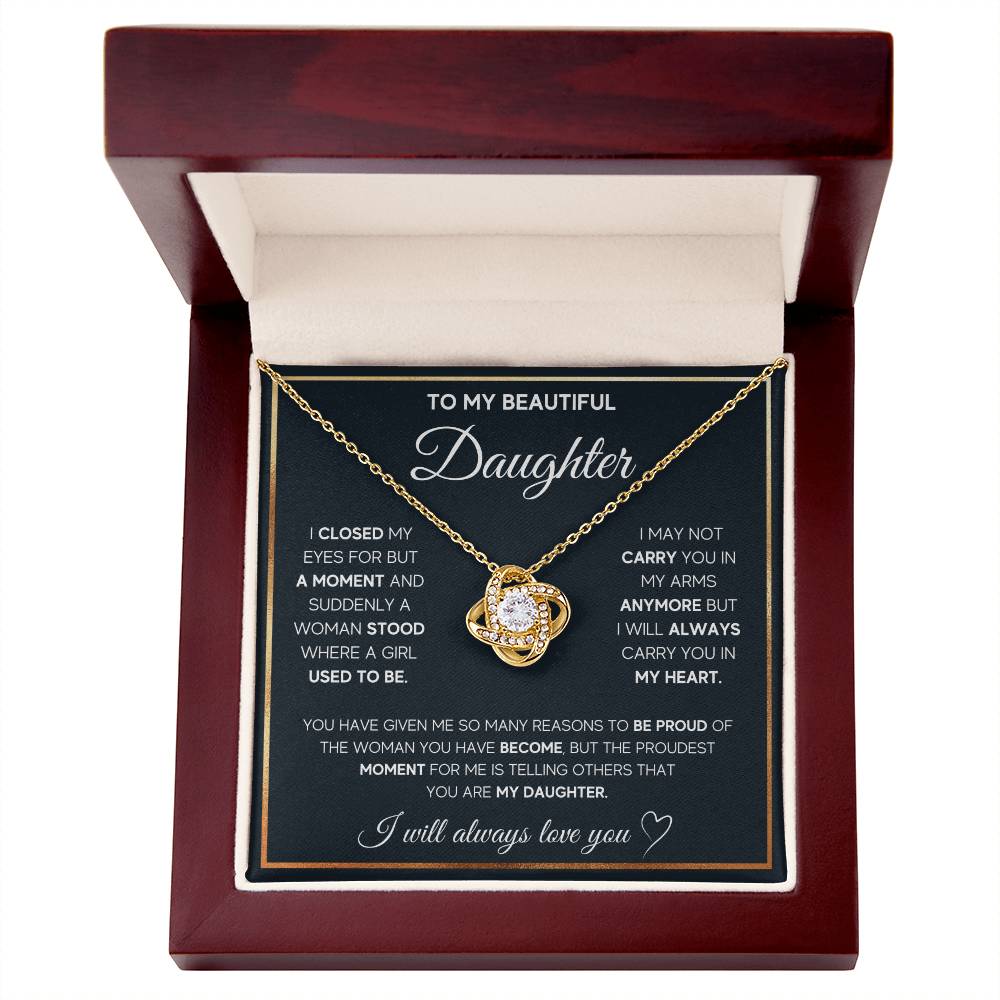 💖 To My Beautiful Daughter – Love Knot Necklace | “I Will Always Carry You in My Heart”