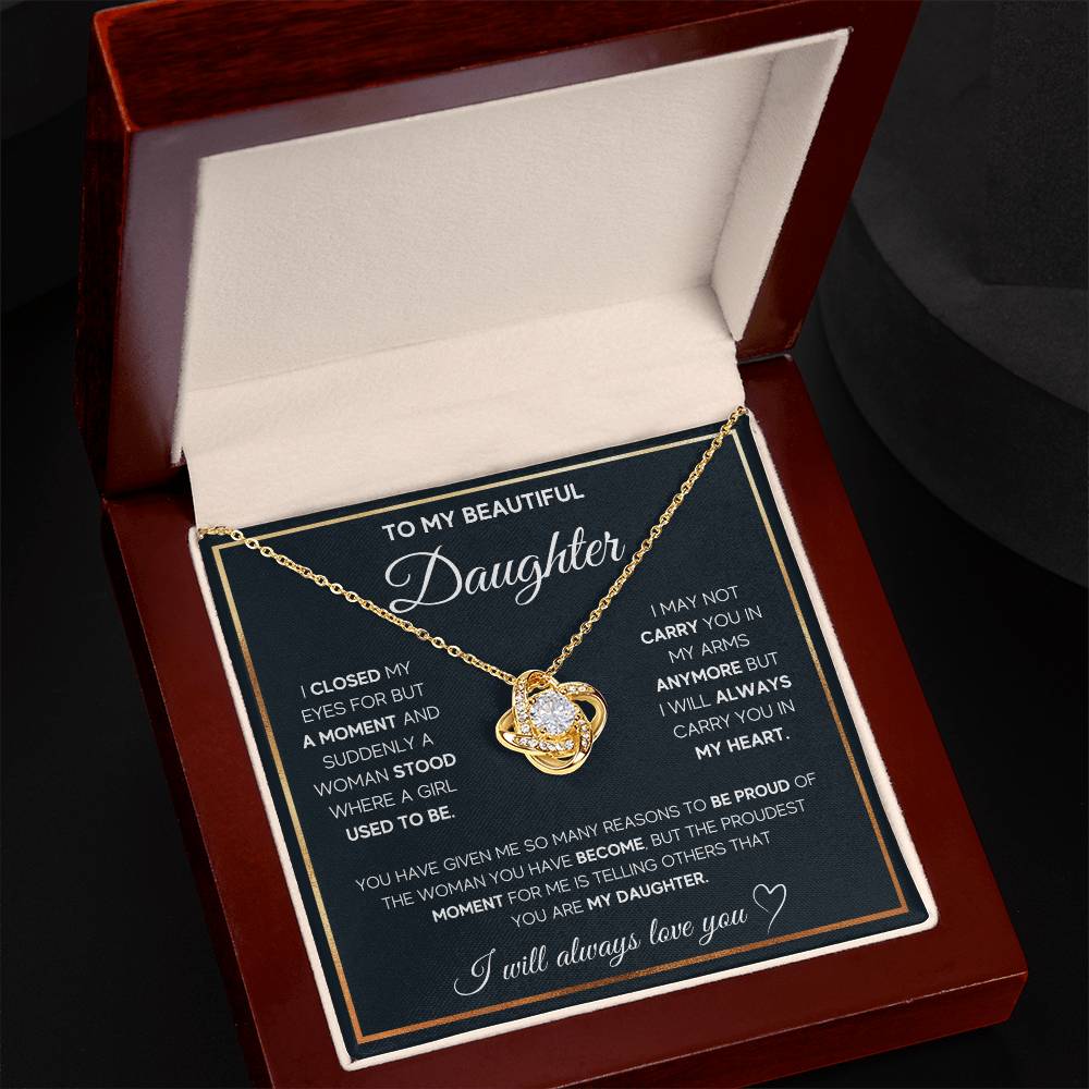 💖 To My Beautiful Daughter – Love Knot Necklace | “I Will Always Carry You in My Heart”