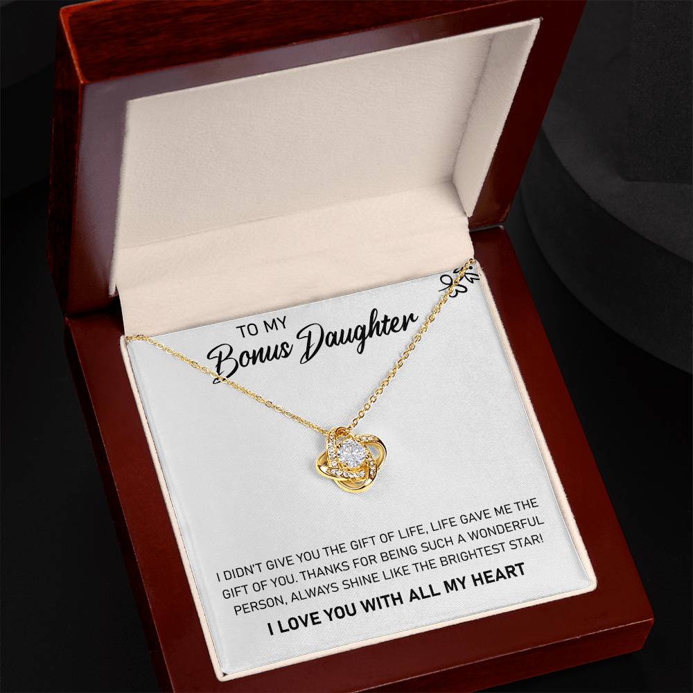 💫 To My Bonus Daughter – Love Knot Necklace | “Shine Like the Brightest Star” Message Card Gift