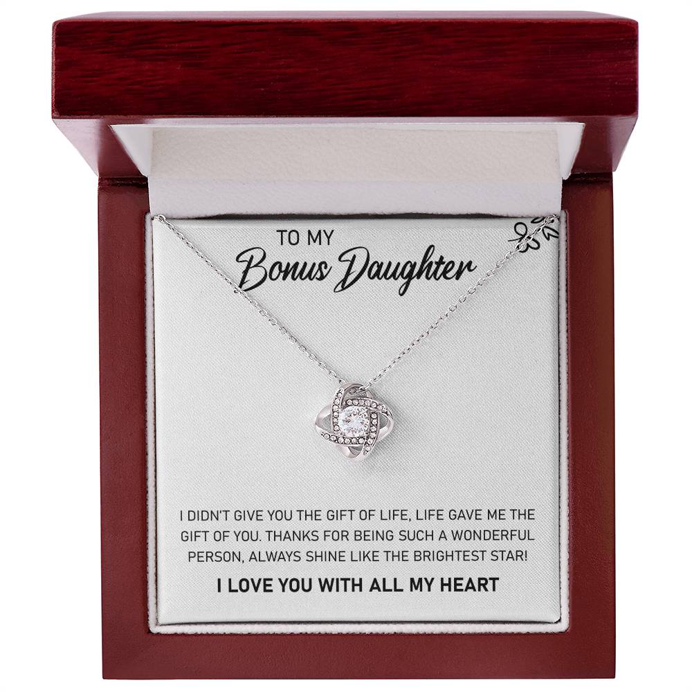 💫 To My Bonus Daughter – Love Knot Necklace | “Shine Like the Brightest Star” Message Card Gift