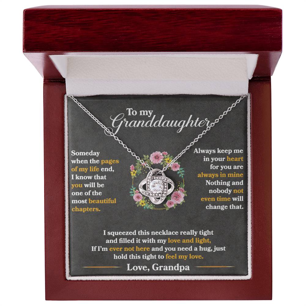 💗 To My Granddaughter – Love Knot Necklace | “Hold This Tight to Feel My Love” Keepsake from Grandpa