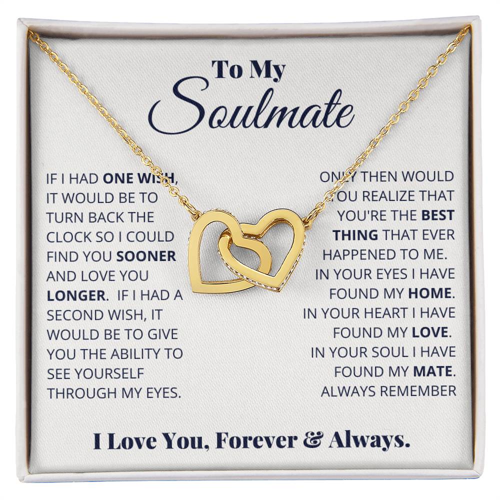 💞 To My Soulmate – Interlocking Hearts Necklace | “I Love You, Forever & Always” Romantic Message Gift