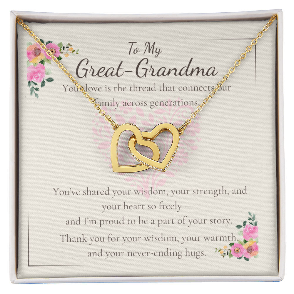 To My Great-Grandma – Interlocking Hearts Necklace with Sentimental Message Card – Unique Generational Gift for Birthday or Grandparents Day