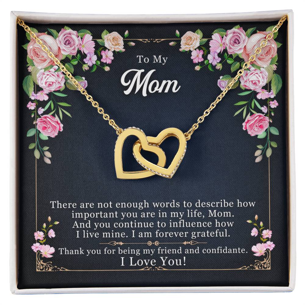 🌹 To My Mom – Interlocking Hearts Necklace | “Thank You for Being My Friend” Floral Message Gift