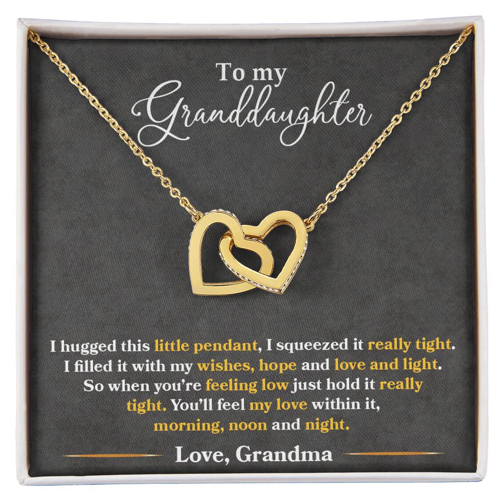 💞 To My Granddaughter – Interlocking Hearts Necklace | “You’ll Feel My Love” Message Card from Grandma