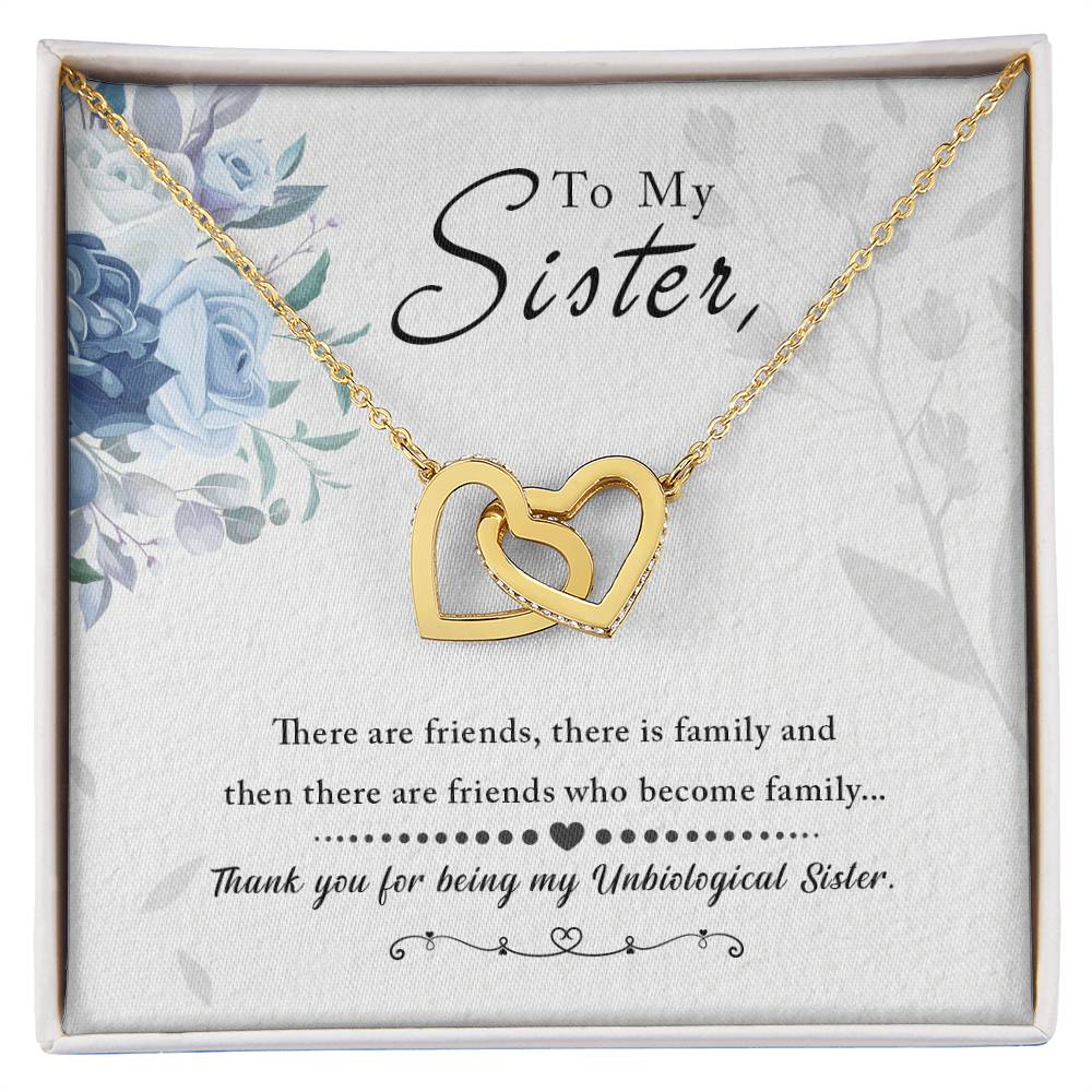 💙 To My Sister – Interlocking Hearts Necklace | “Thank You for Being My Unbiological Sister” Message Card Gift