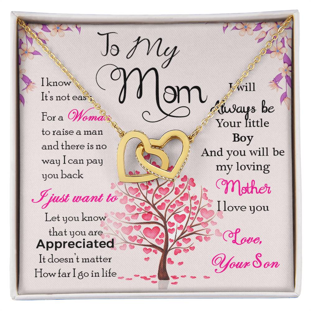 🌸 To My Mom – Interlocking Hearts Necklace | “I Know It’s Not Easy” Message from Your Son