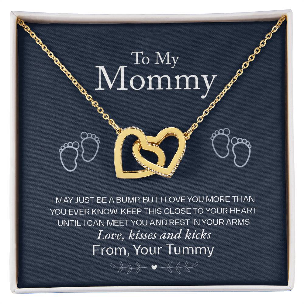 🤍 To My Mommy – Interlocking Hearts Necklace | “Love, Kisses & Kicks from Your Tummy” Baby Bump Gift