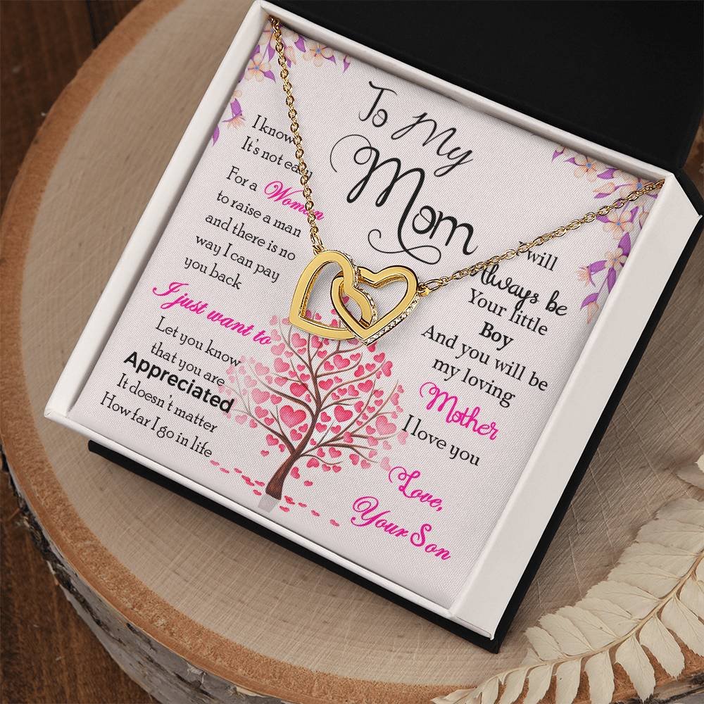 🌸 To My Mom – Interlocking Hearts Necklace | “I Know It’s Not Easy” Message from Your Son