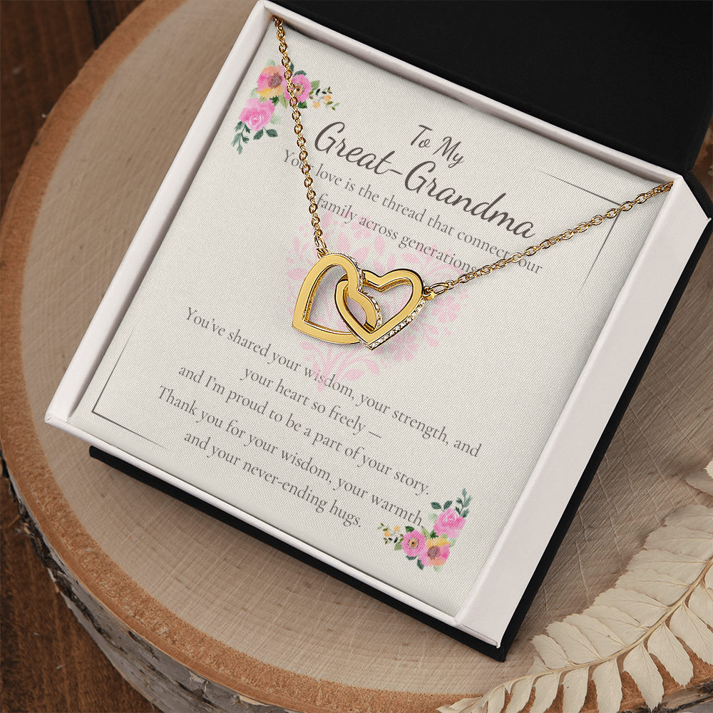 To My Great-Grandma – Interlocking Hearts Necklace with Sentimental Message Card – Unique Generational Gift for Birthday or Grandparents Day