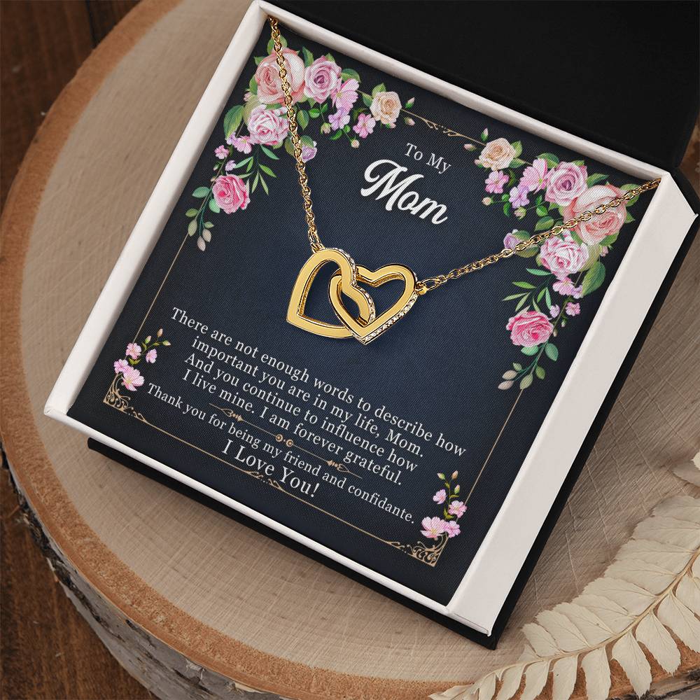 🌹 To My Mom – Interlocking Hearts Necklace | “Thank You for Being My Friend” Floral Message Gift