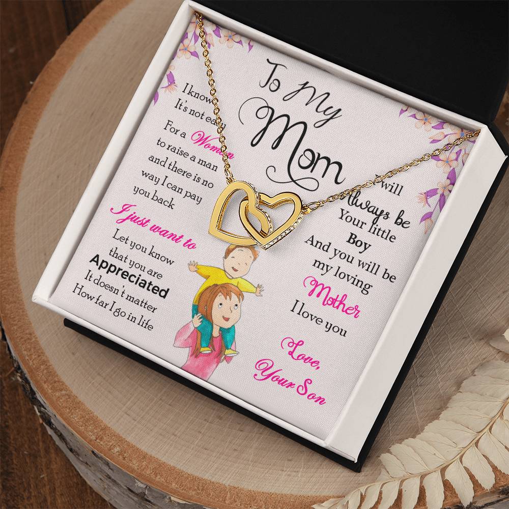 💗 To My Mom – Interlocking Hearts Necklace | “I Will Always Be Your Little Boy” Message from Your SonTo My Mom, I Will Always Be Your Little Boy