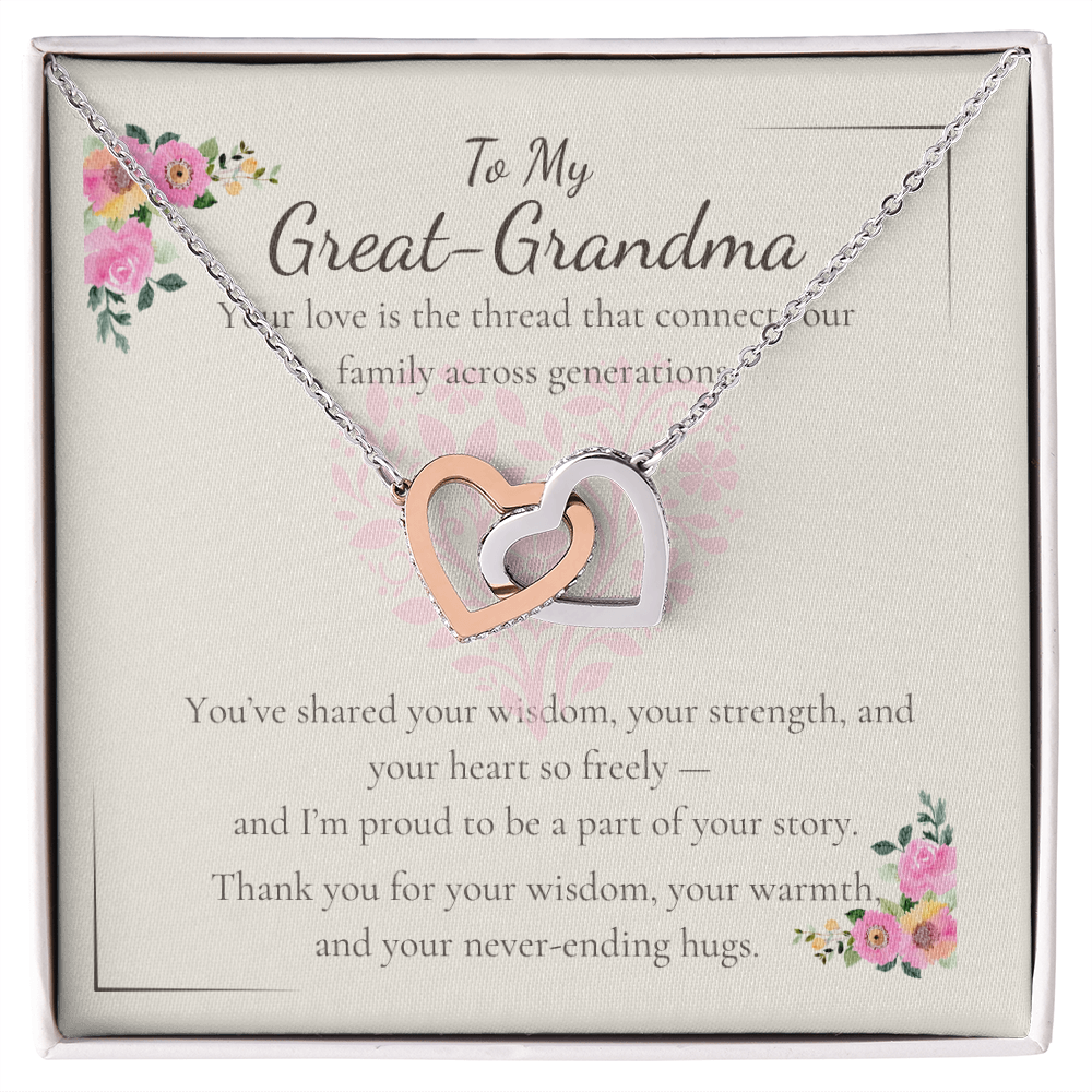 To My Great-Grandma – Interlocking Hearts Necklace with Sentimental Message Card – Unique Generational Gift for Birthday or Grandparents Day