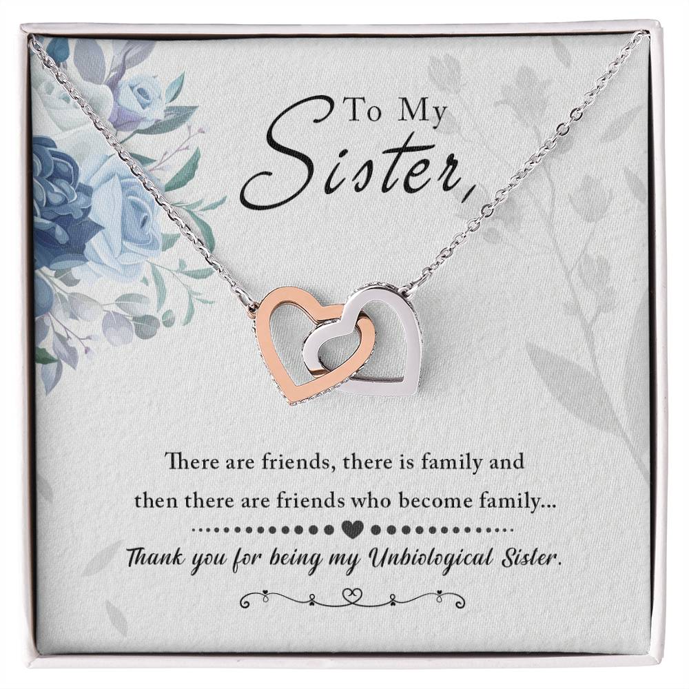 💙 To My Sister – Interlocking Hearts Necklace | “Thank You for Being My Unbiological Sister” Message Card Gift