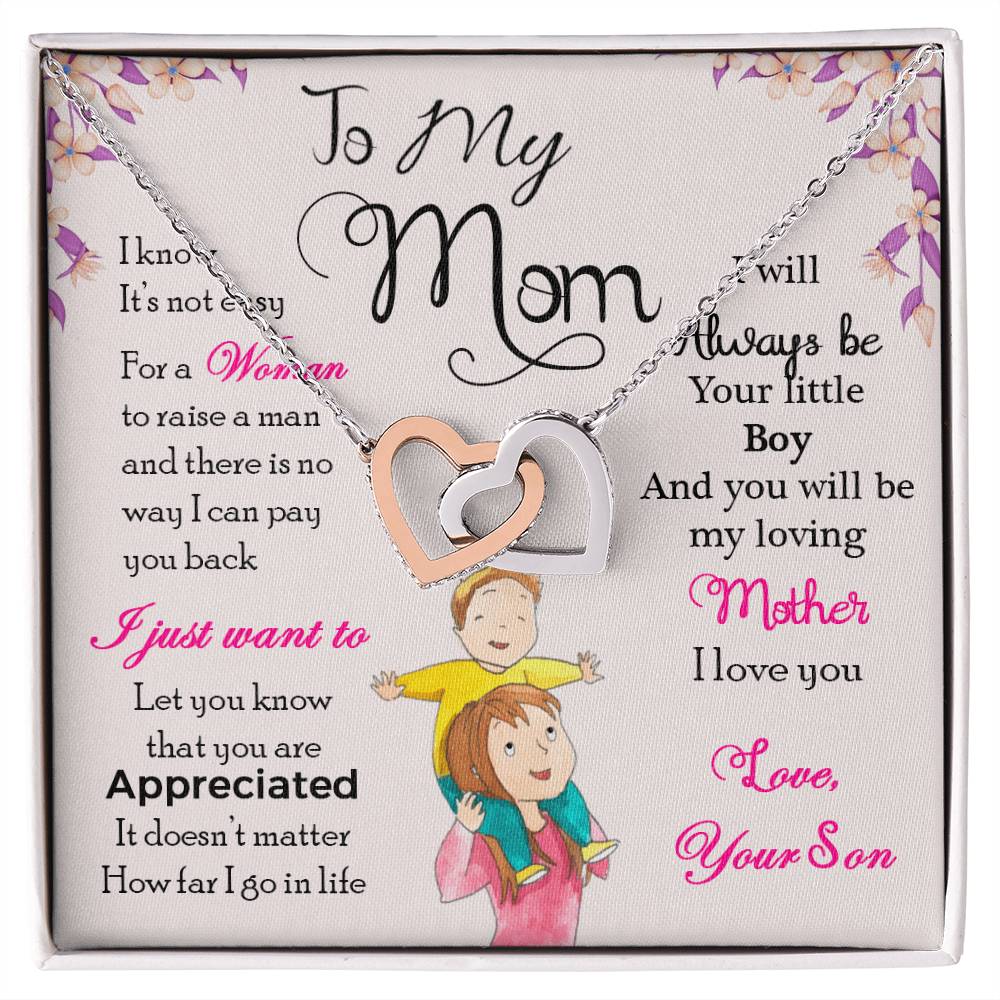 💗 To My Mom – Interlocking Hearts Necklace | “I Will Always Be Your Little Boy” Message from Your SonTo My Mom, I Will Always Be Your Little Boy