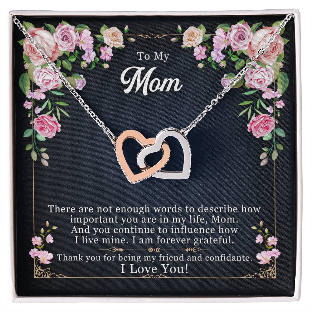 🌹 To My Mom – Interlocking Hearts Necklace | “Thank You for Being My Friend” Floral Message Gift