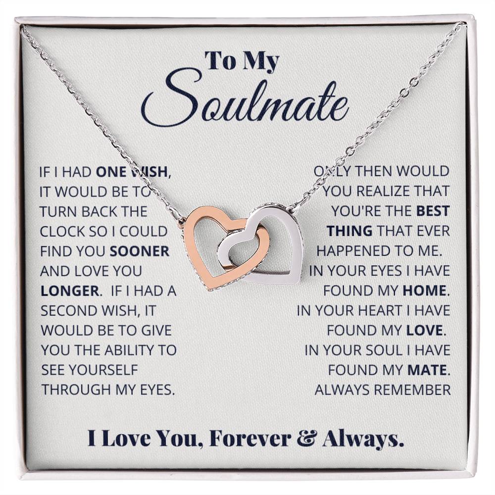 💞 To My Soulmate – Interlocking Hearts Necklace | “I Love You, Forever & Always” Romantic Message Gift