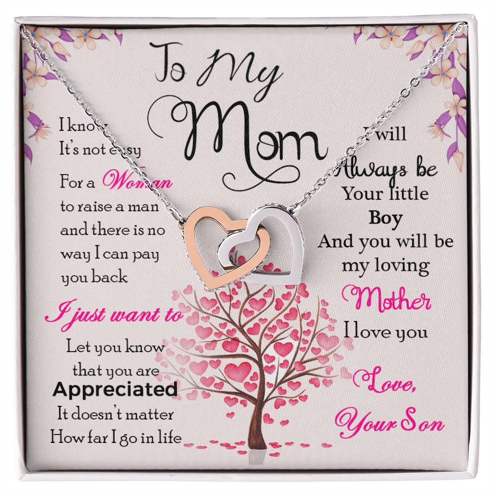 🌸 To My Mom – Interlocking Hearts Necklace | “I Know It’s Not Easy” Message from Your Son