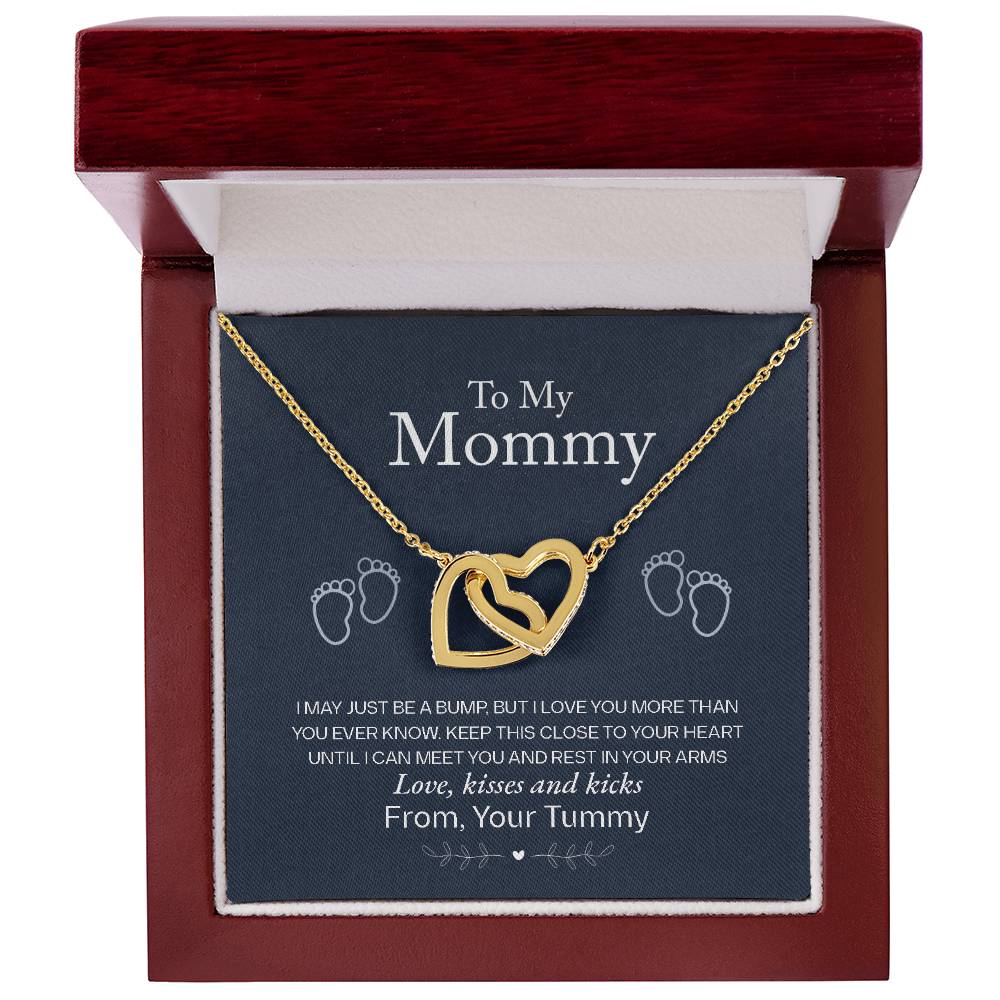 🤍 To My Mommy – Interlocking Hearts Necklace | “Love, Kisses & Kicks from Your Tummy” Baby Bump Gift