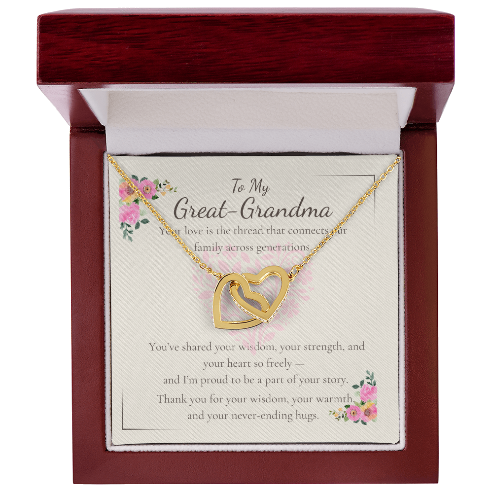 To My Great-Grandma – Interlocking Hearts Necklace with Sentimental Message Card – Unique Generational Gift for Birthday or Grandparents Day