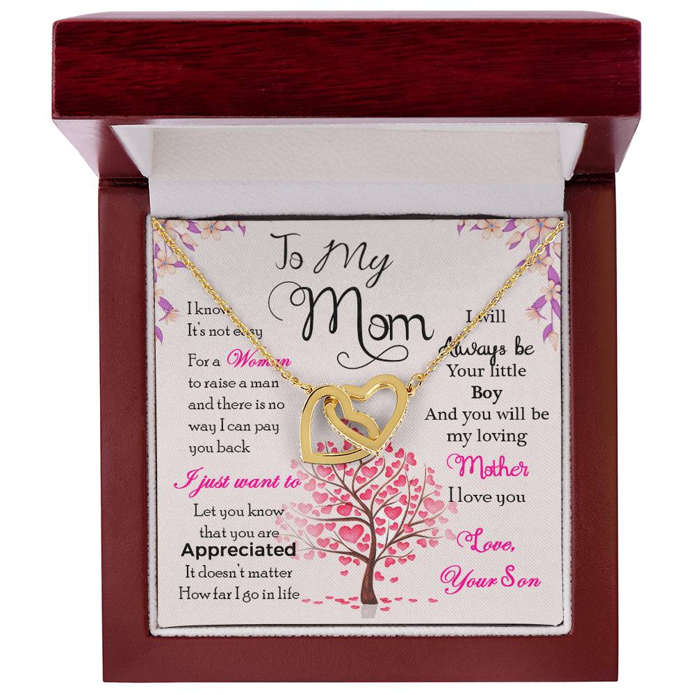 🌸 To My Mom – Interlocking Hearts Necklace | “I Know It’s Not Easy” Message from Your Son