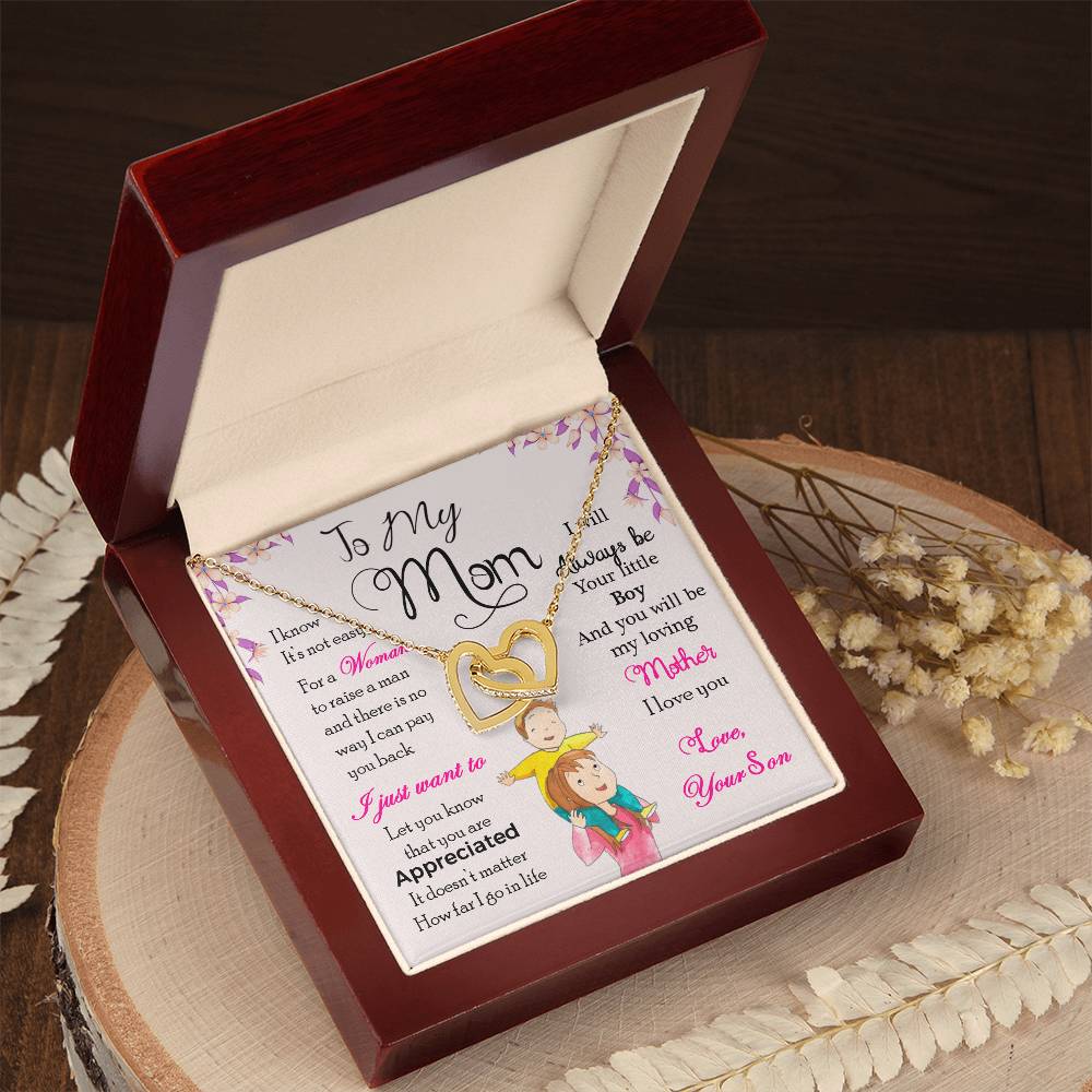 💗 To My Mom – Interlocking Hearts Necklace | “I Will Always Be Your Little Boy” Message from Your SonTo My Mom, I Will Always Be Your Little Boy