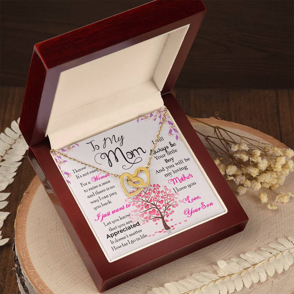 🌸 To My Mom – Interlocking Hearts Necklace | “I Know It’s Not Easy” Message from Your Son