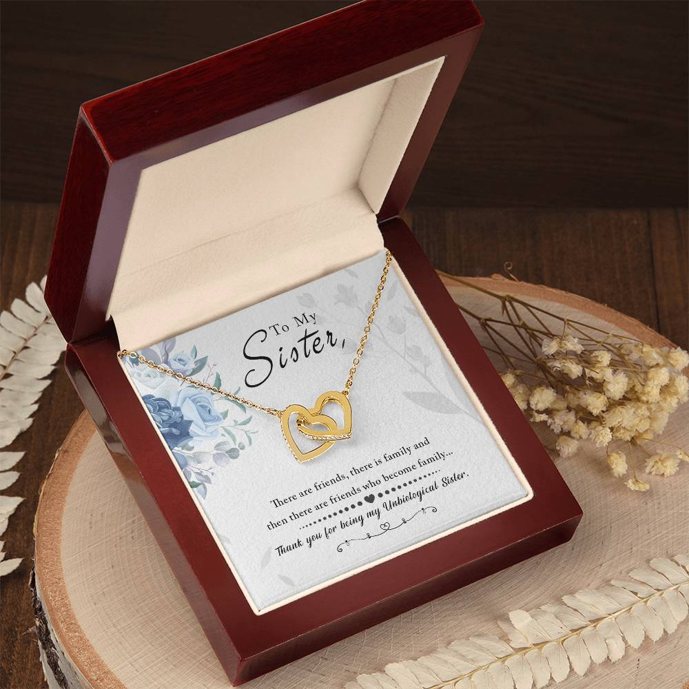 💙 To My Sister – Interlocking Hearts Necklace | “Thank You for Being My Unbiological Sister” Message Card Gift