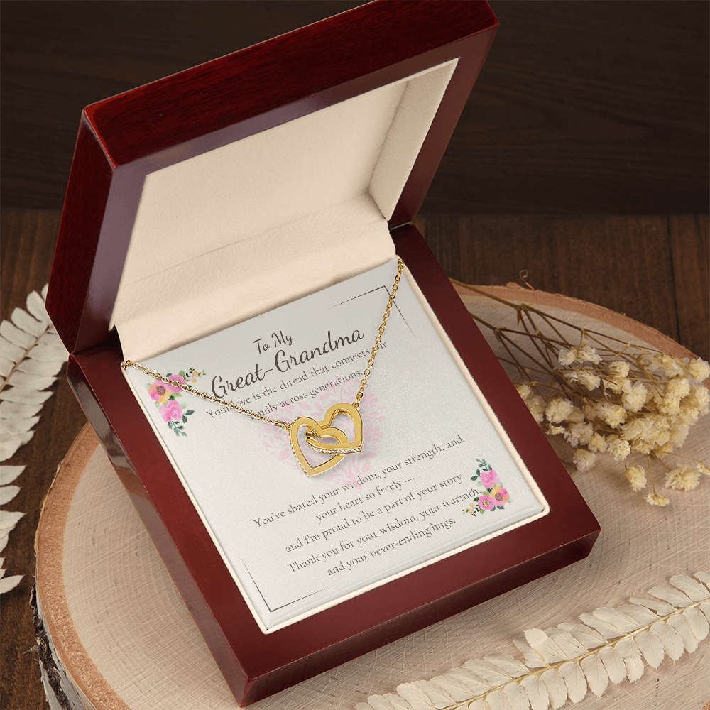 To My Great-Grandma – Interlocking Hearts Necklace with Sentimental Message Card – Unique Generational Gift for Birthday or Grandparents Day