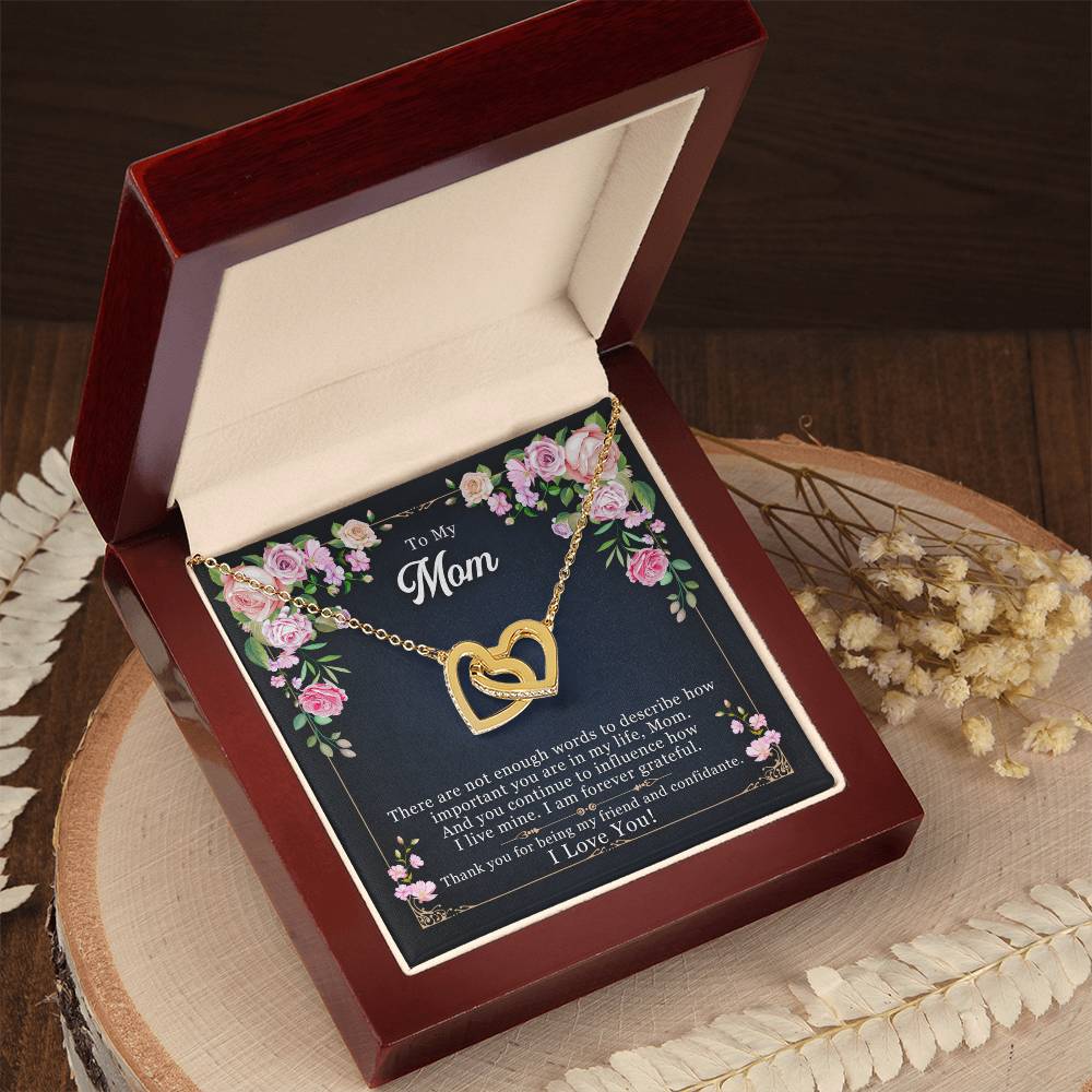 🌹 To My Mom – Interlocking Hearts Necklace | “Thank You for Being My Friend” Floral Message Gift