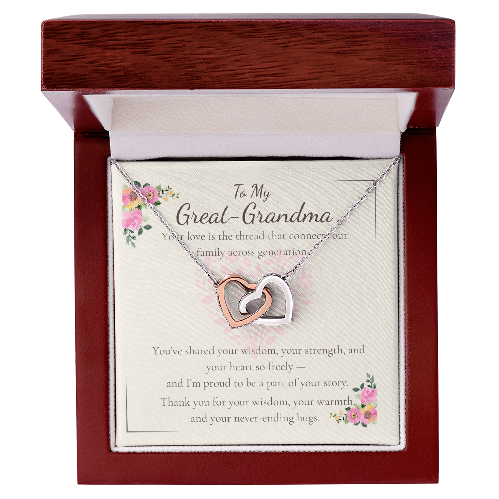 To My Great-Grandma – Interlocking Hearts Necklace with Sentimental Message Card – Unique Generational Gift for Birthday or Grandparents Day