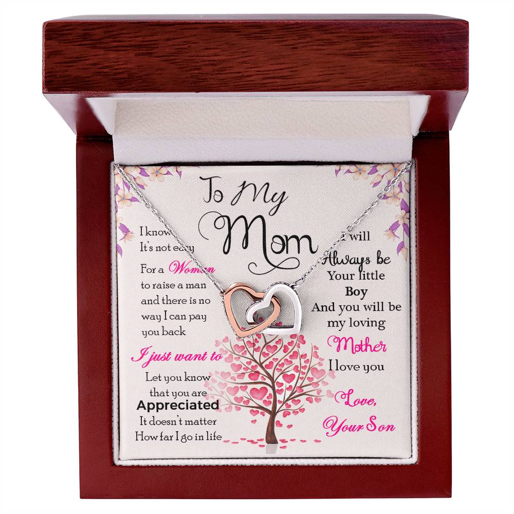 🌸 To My Mom – Interlocking Hearts Necklace | “I Know It’s Not Easy” Message from Your Son