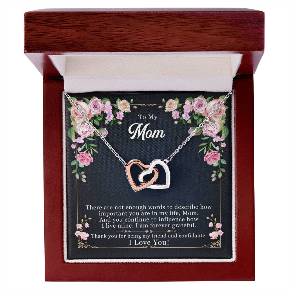 🌹 To My Mom – Interlocking Hearts Necklace | “Thank You for Being My Friend” Floral Message Gift