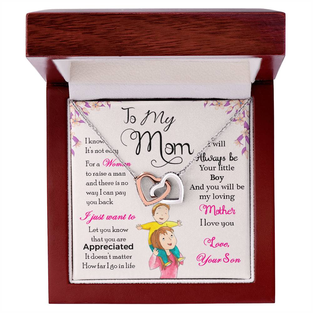 💗 To My Mom – Interlocking Hearts Necklace | “I Will Always Be Your Little Boy” Message from Your SonTo My Mom, I Will Always Be Your Little Boy