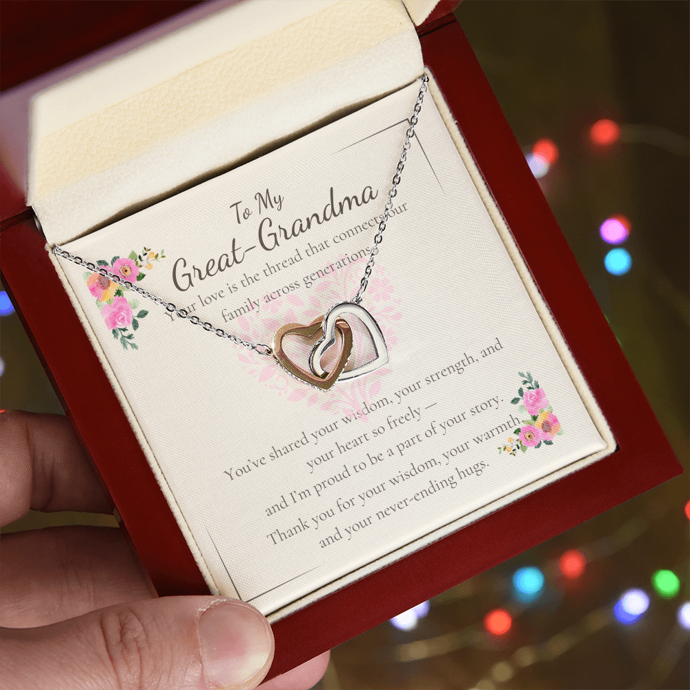 To My Great-Grandma – Interlocking Hearts Necklace with Sentimental Message Card – Unique Generational Gift for Birthday or Grandparents Day